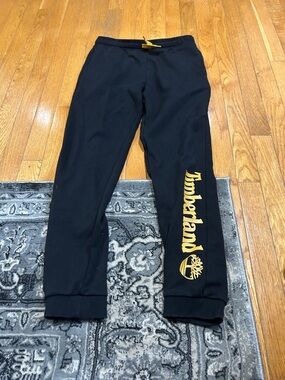 Timberland Black Sweatpants with Yellow Logo Detail